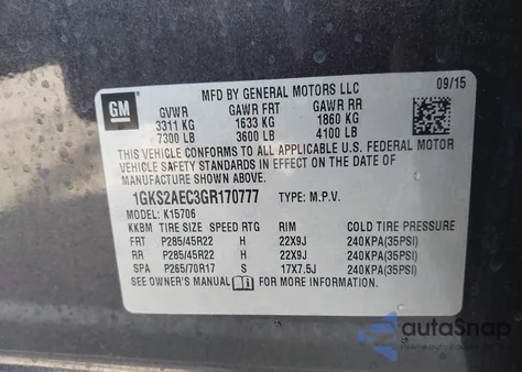 2016 GMC Yukon Sle z USA, uszkodzony, nr VIN 1GKS2AEC3GR170777